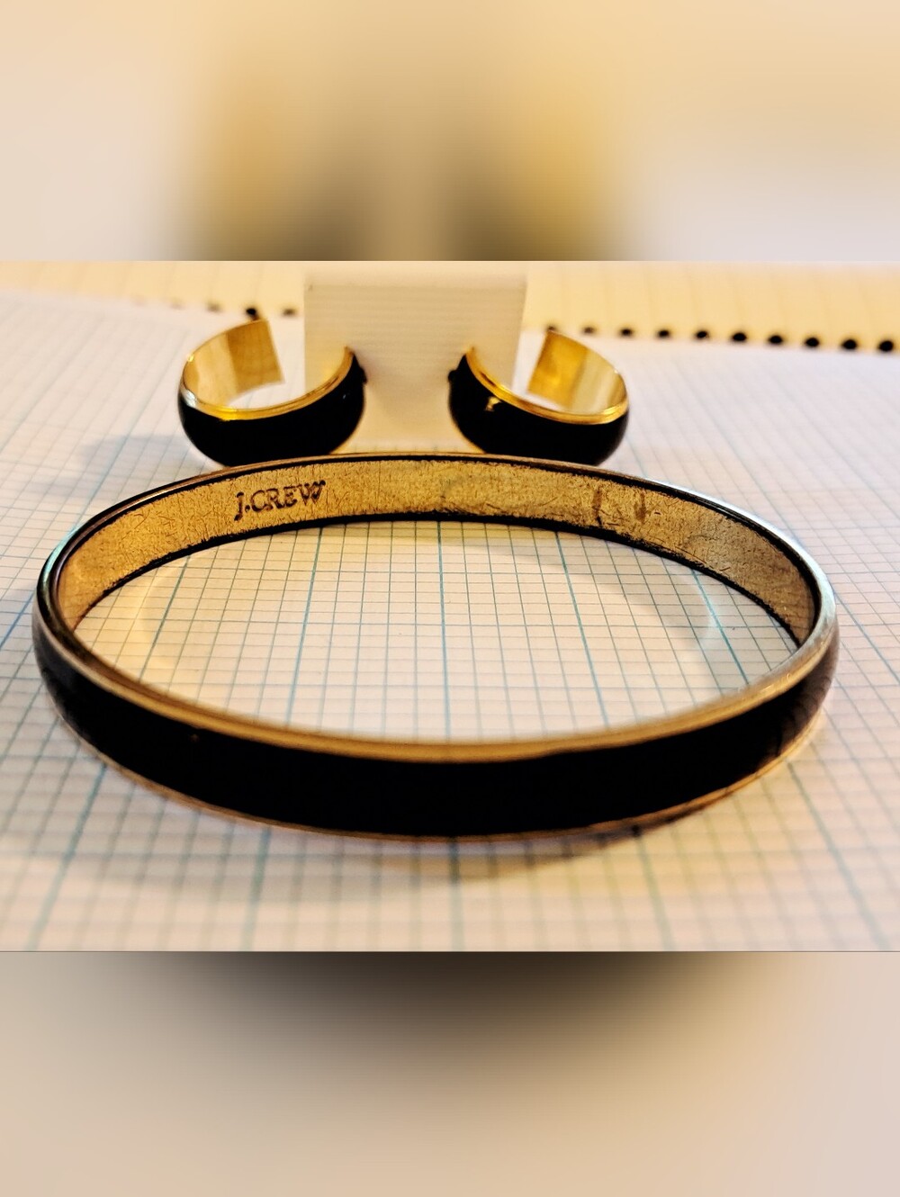 J.Crew Black and Gold Enamel Bangle Bracelet & Hoop Earring Set